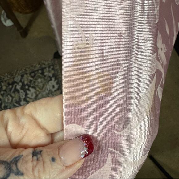 Vintage 70’s Miss Elaine Satin Floral Print Ruffle Trim Puff Sleeve Robe - Picture 6 of 9